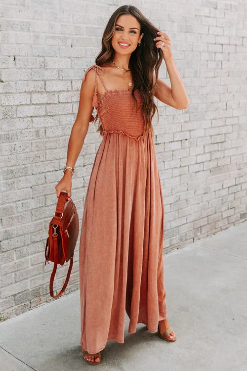 Lost To Love Smocked Wide Leg Sleeveless Jumpsuit