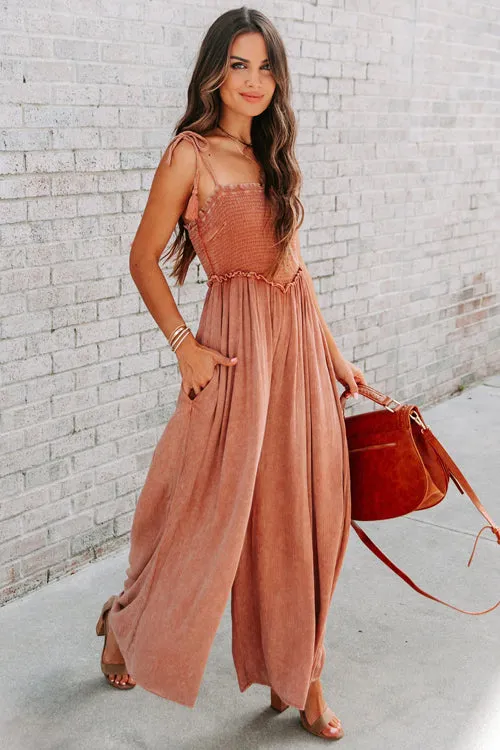 Lost To Love Smocked Wide Leg Sleeveless Jumpsuit