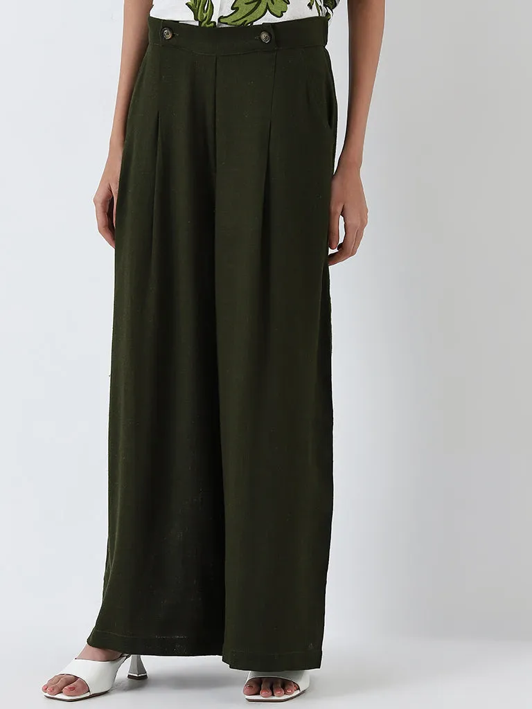 LOV Olive Green High-Rise Palazzos