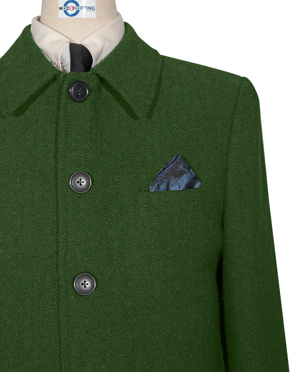 Mac Coat Men's | 60 s Vintage Style Green Herringbone Mac Coat