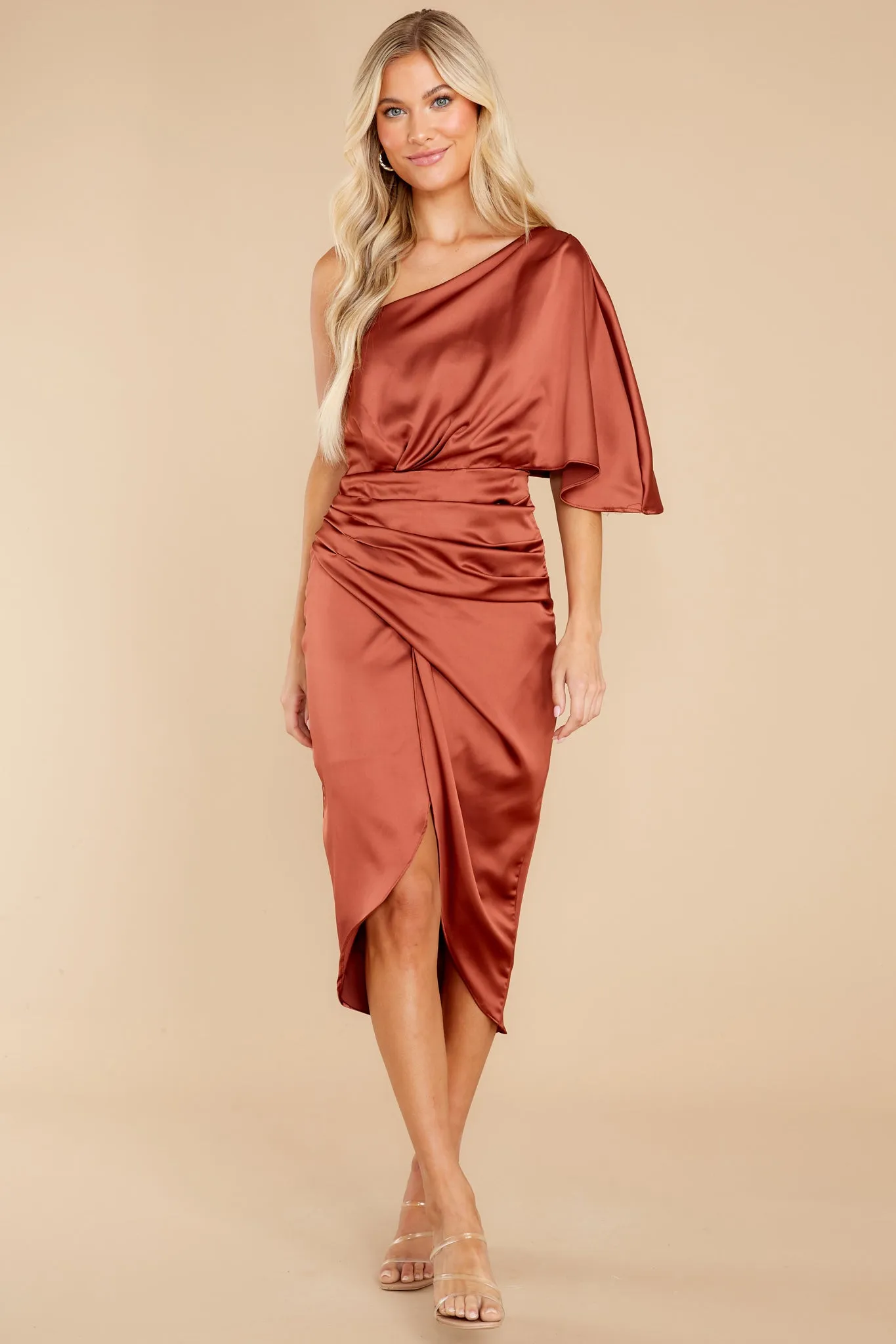 Make A Toast Cognac One Shoulder Dress