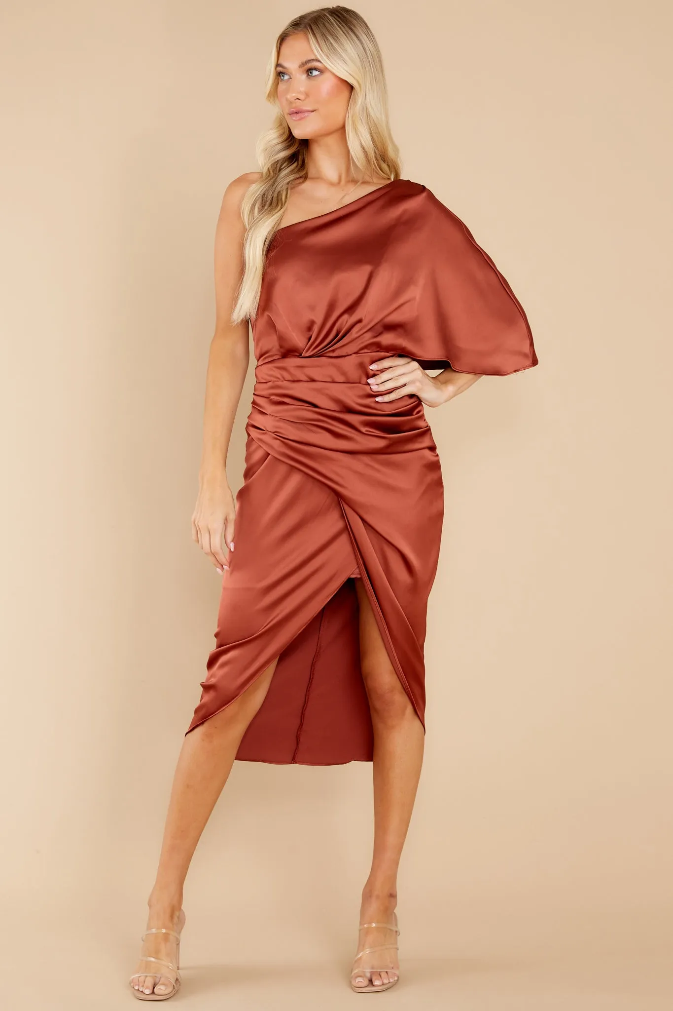 Make A Toast Cognac One Shoulder Dress