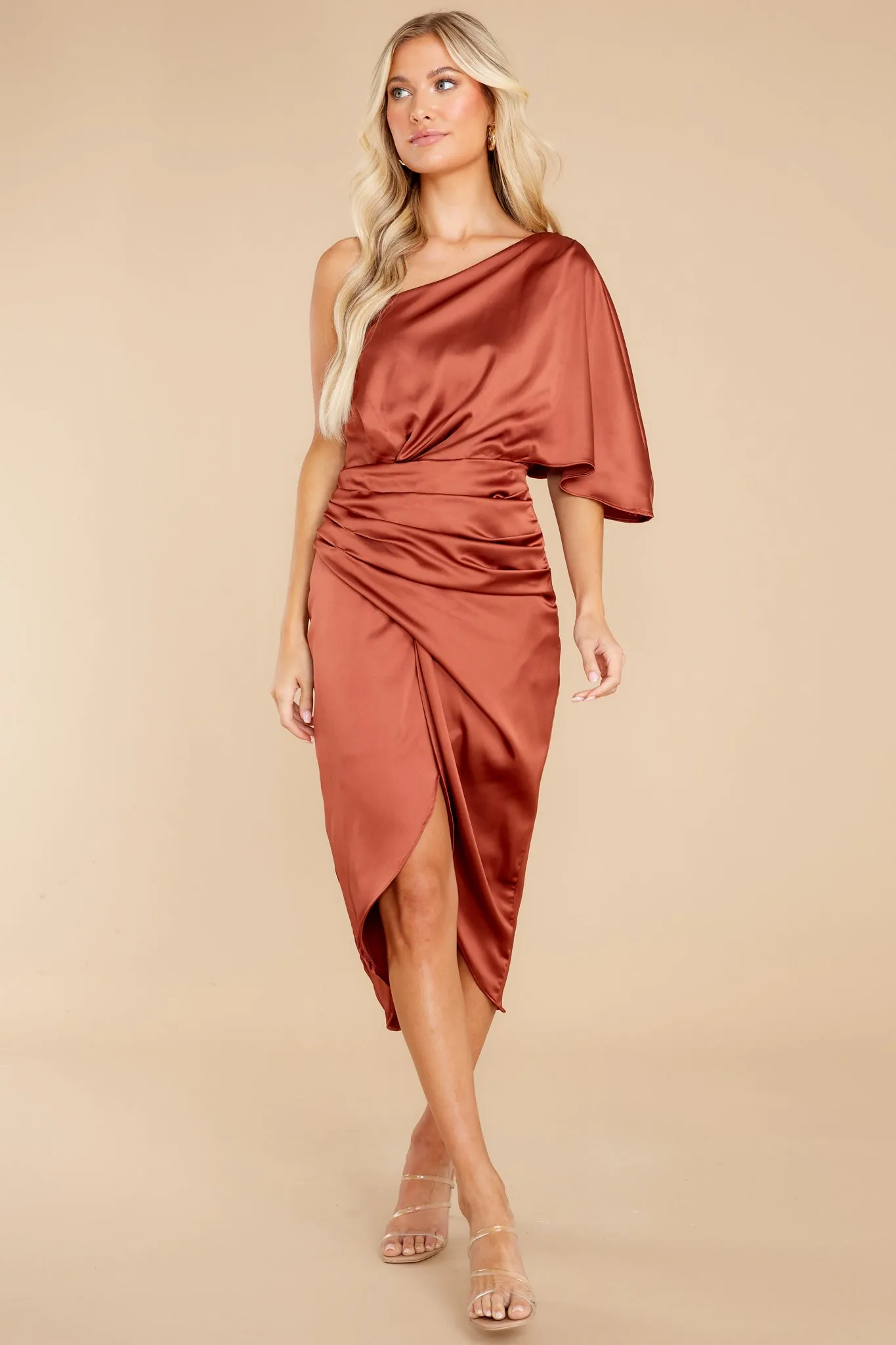 Make A Toast Cognac One Shoulder Dress