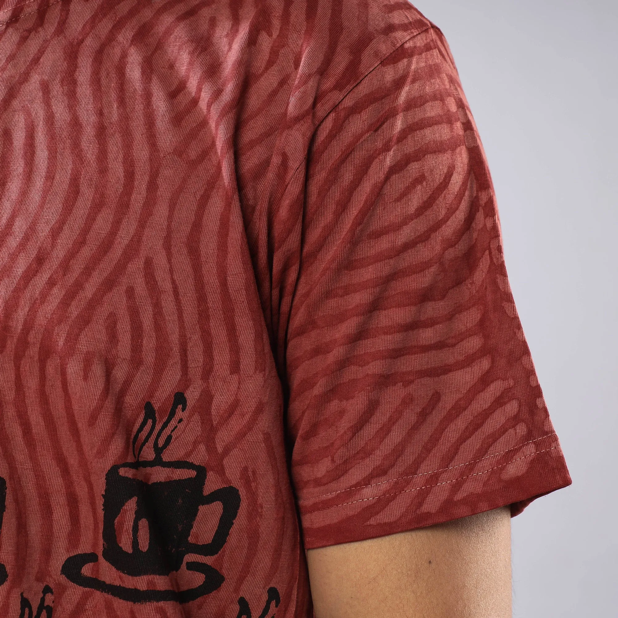 Maroon - Bindaas Block Art Printed Cotton Round Neck T-shirt