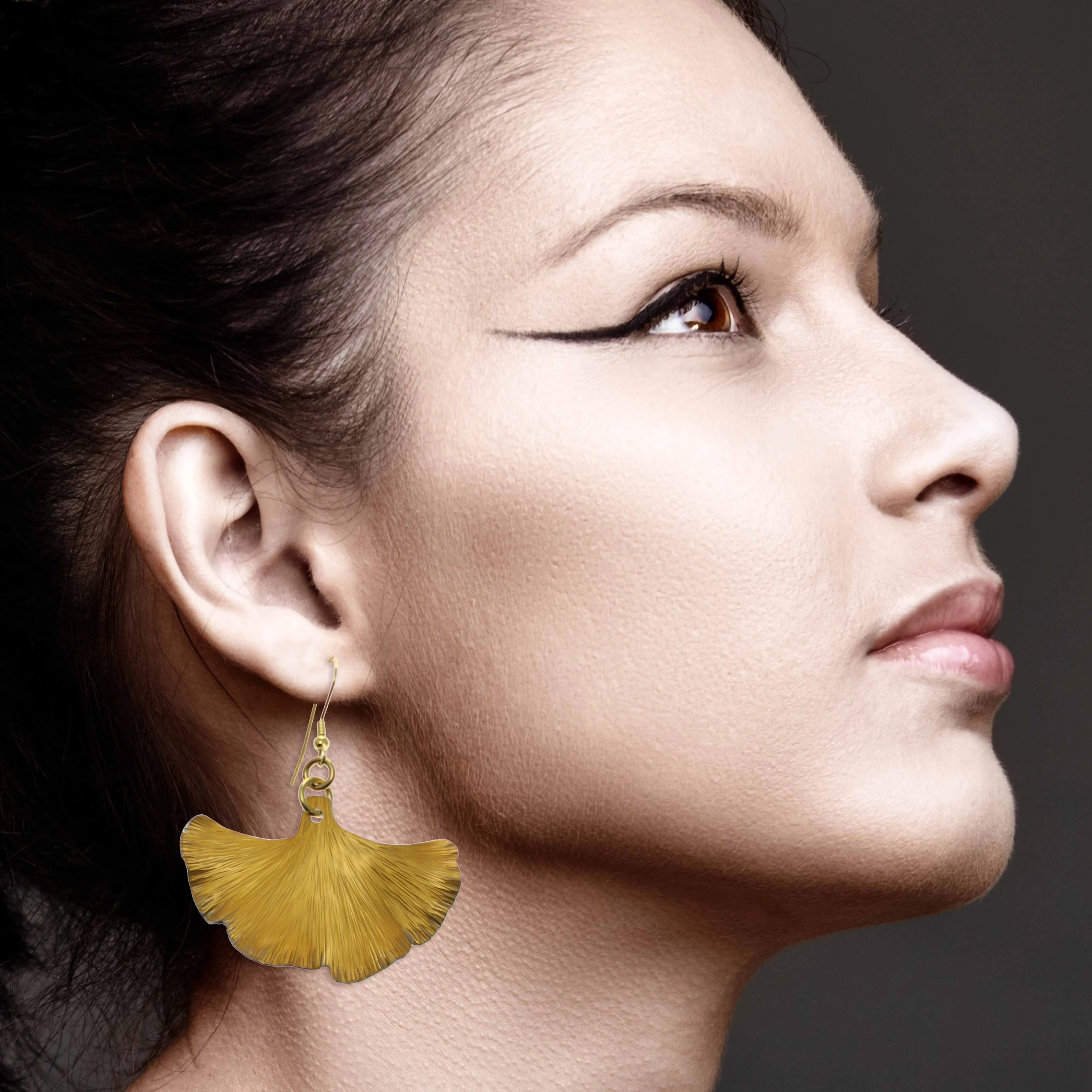 Medium Light Orange Anodized Ginkgo Leaf Drop Earrings