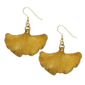 Medium Light Orange Anodized Ginkgo Leaf Drop Earrings