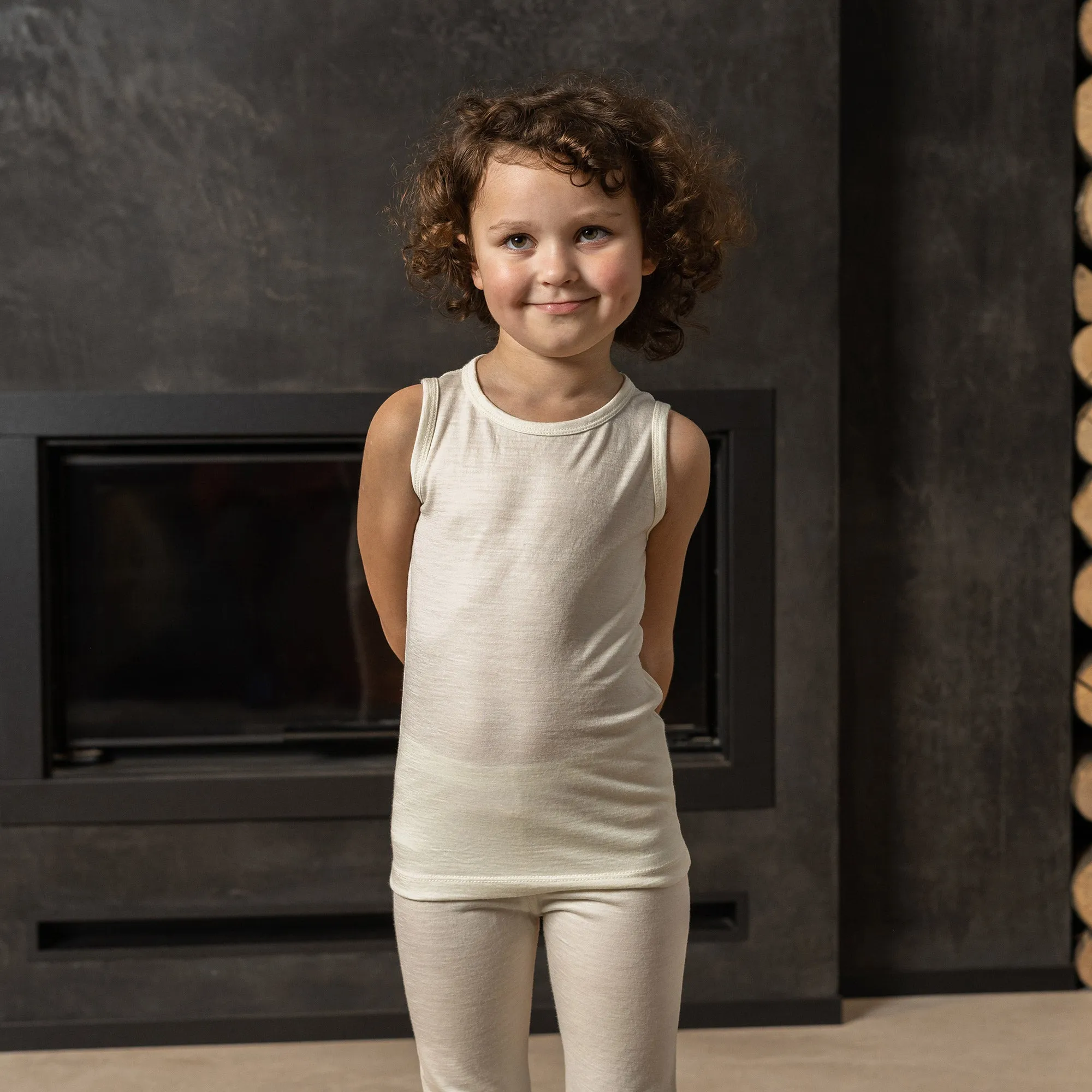 MENIQUE 100% Merino Wool Kids Tank Top Natural