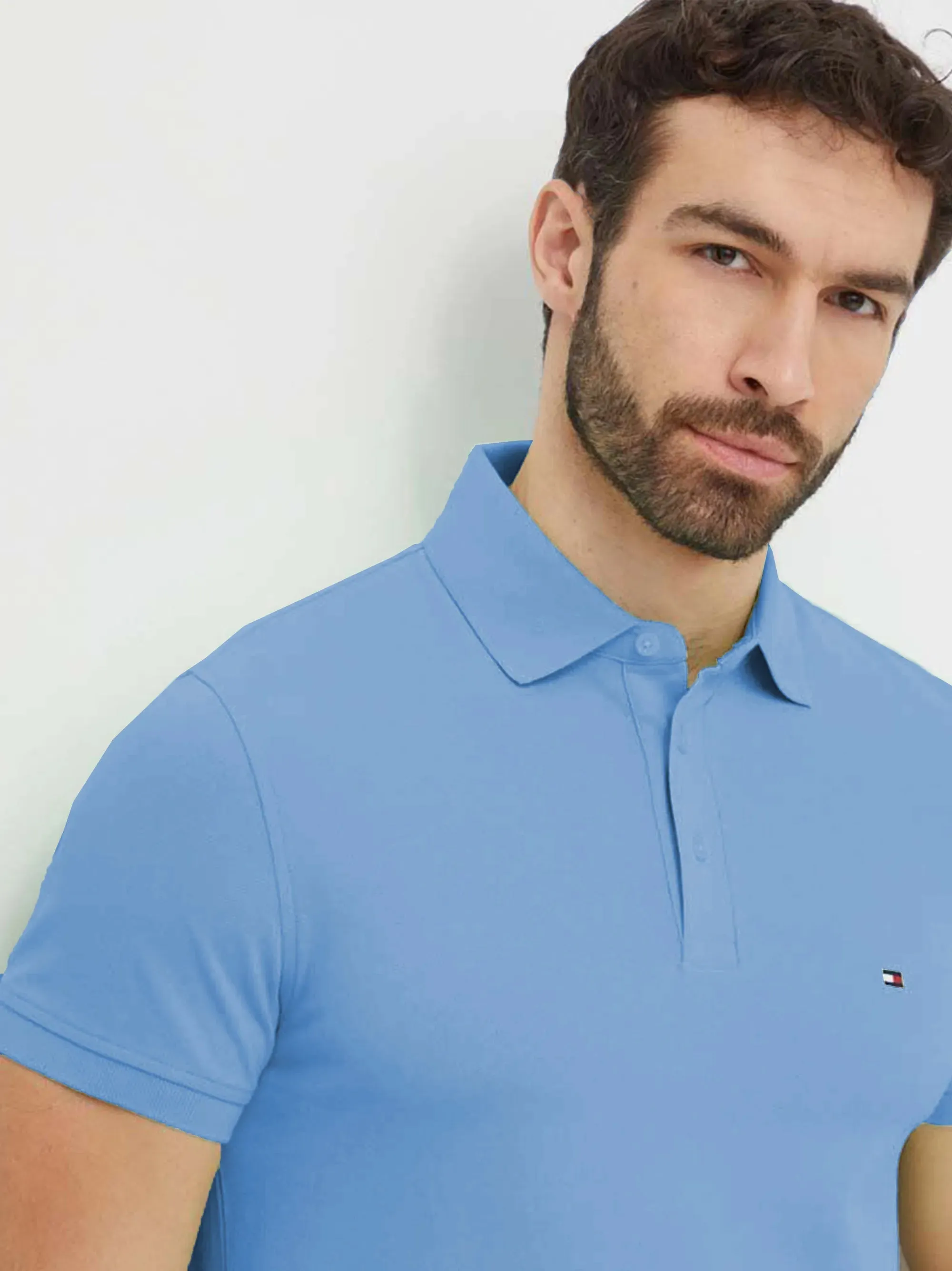 Mens Light Blue Solid Collar Polo Shirt