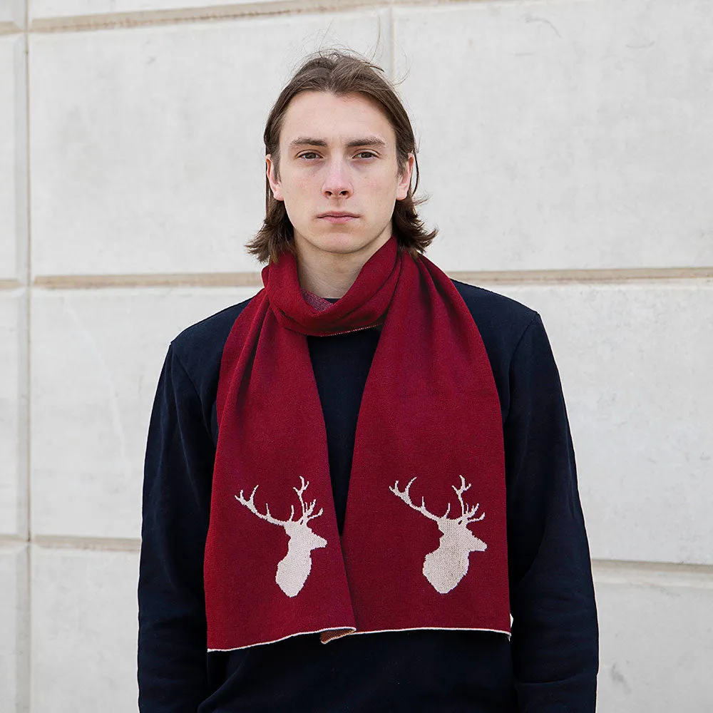 Merino Wool Stag Scarf - Port