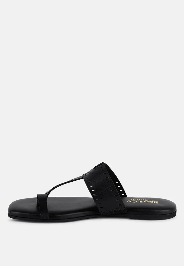 MILA Black Toe Ring Thong Slip Ons