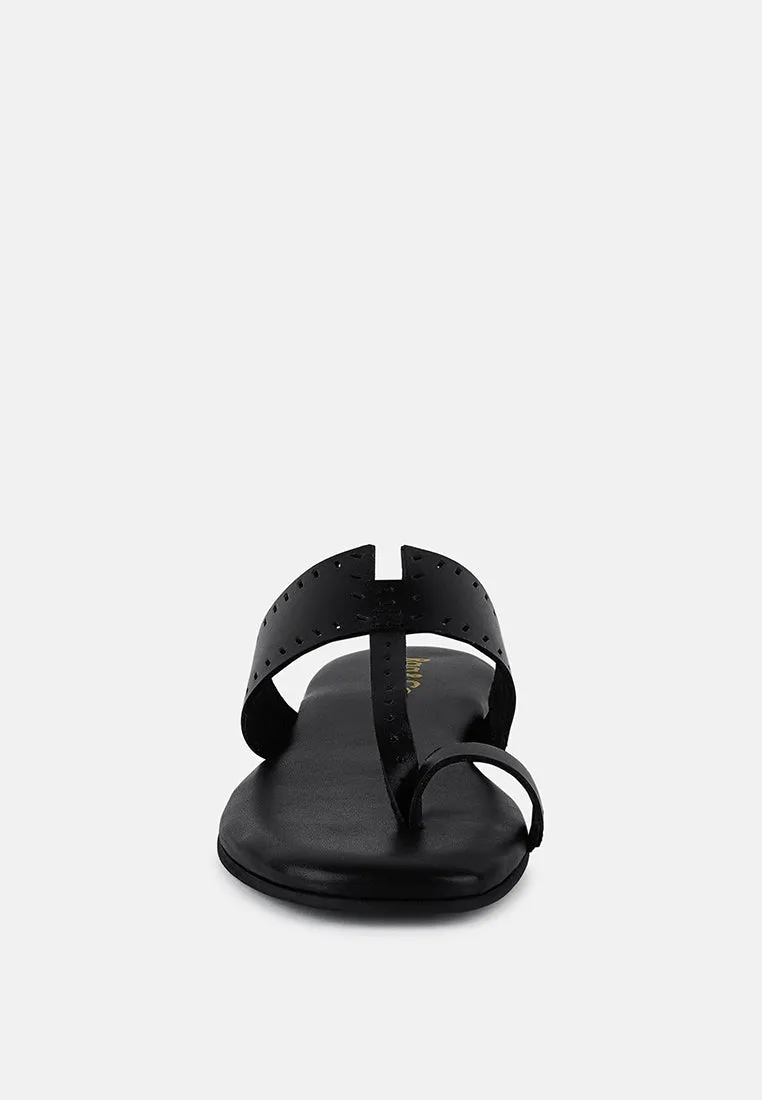 MILA Black Toe Ring Thong Slip Ons