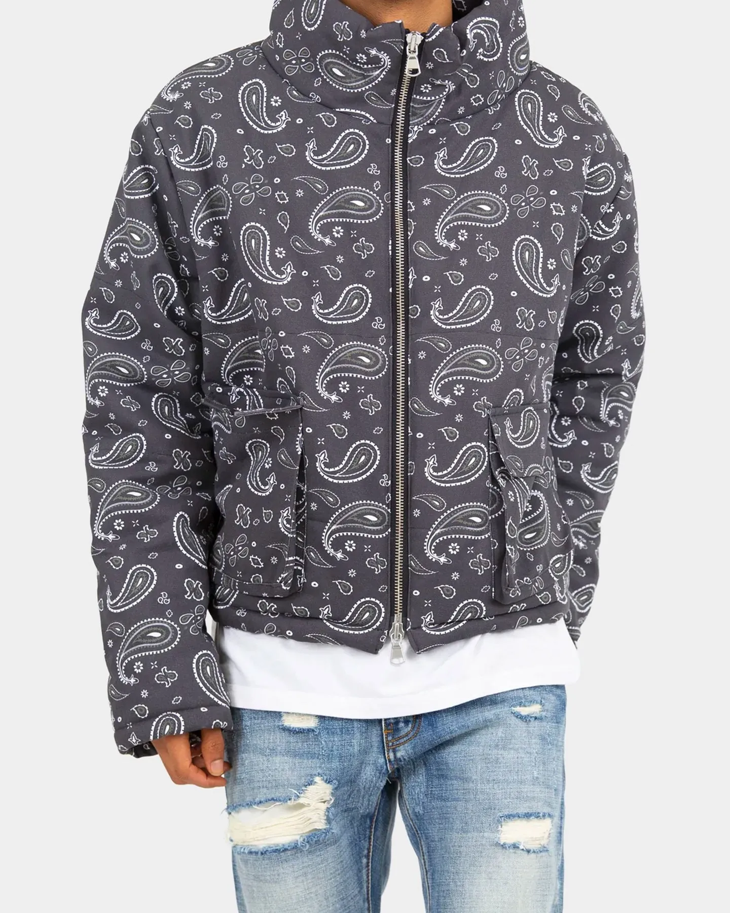 MNML Paisley Cropped Puffer Jacket Black