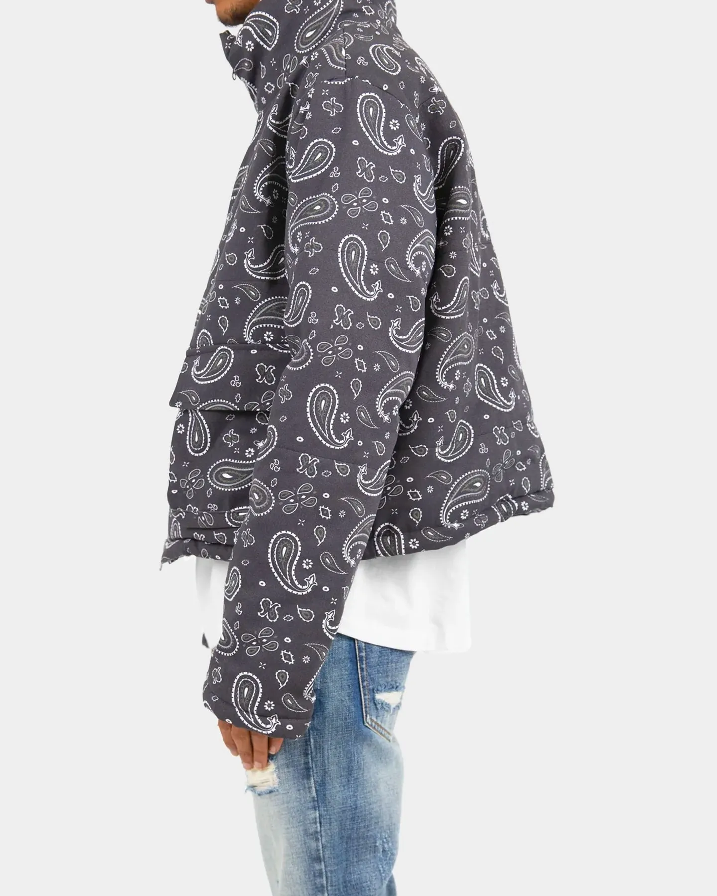 MNML Paisley Cropped Puffer Jacket Black