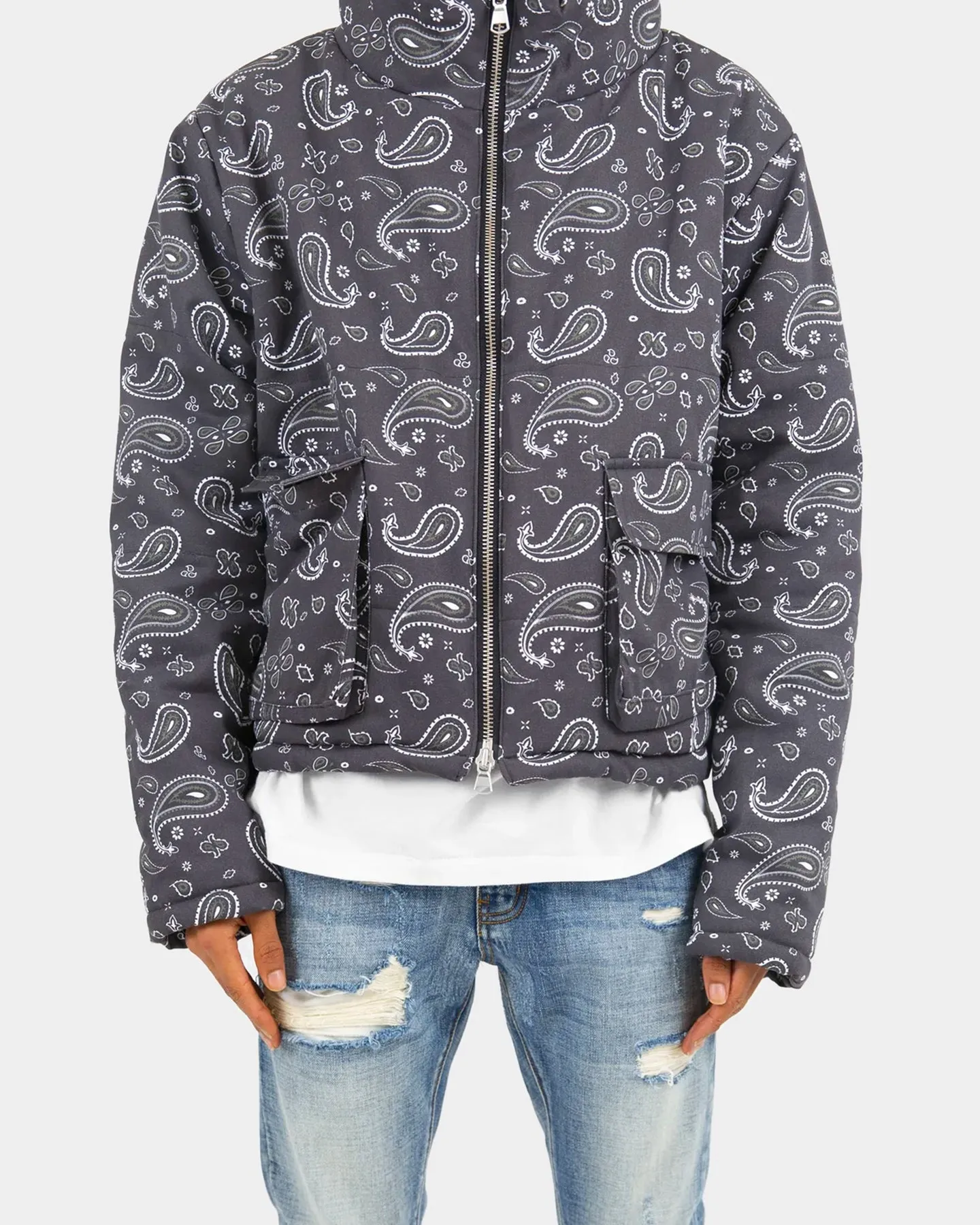 MNML Paisley Cropped Puffer Jacket Black