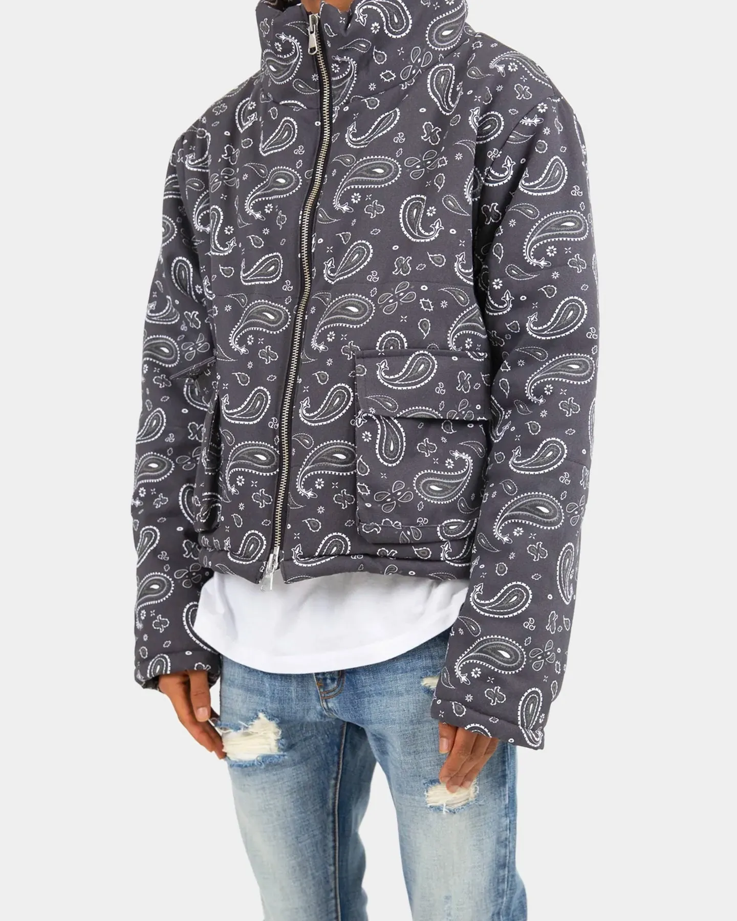 MNML Paisley Cropped Puffer Jacket Black