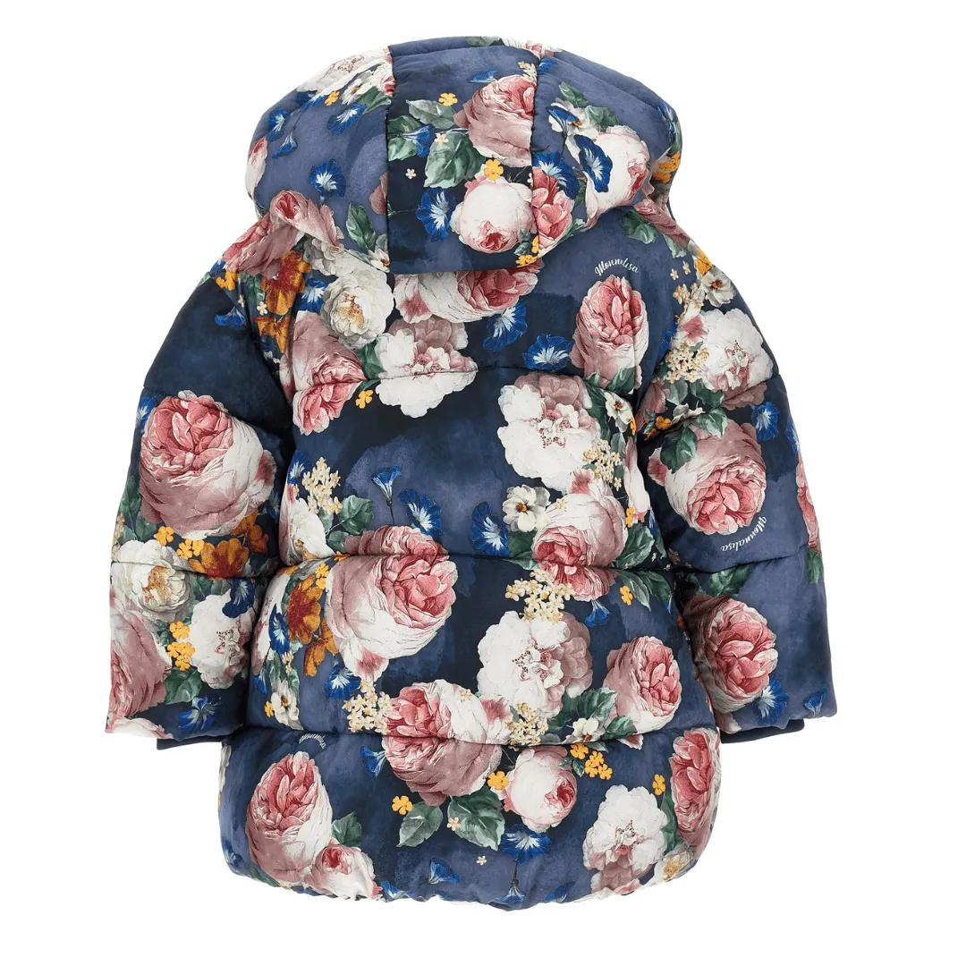 MONNALISA - Roses Puffer Coat - Navy