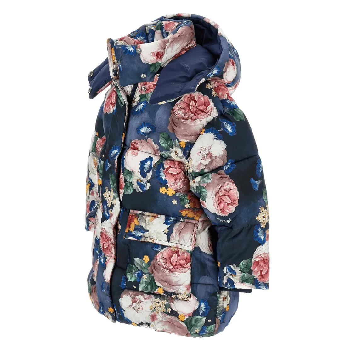 MONNALISA - Roses Puffer Coat - Navy