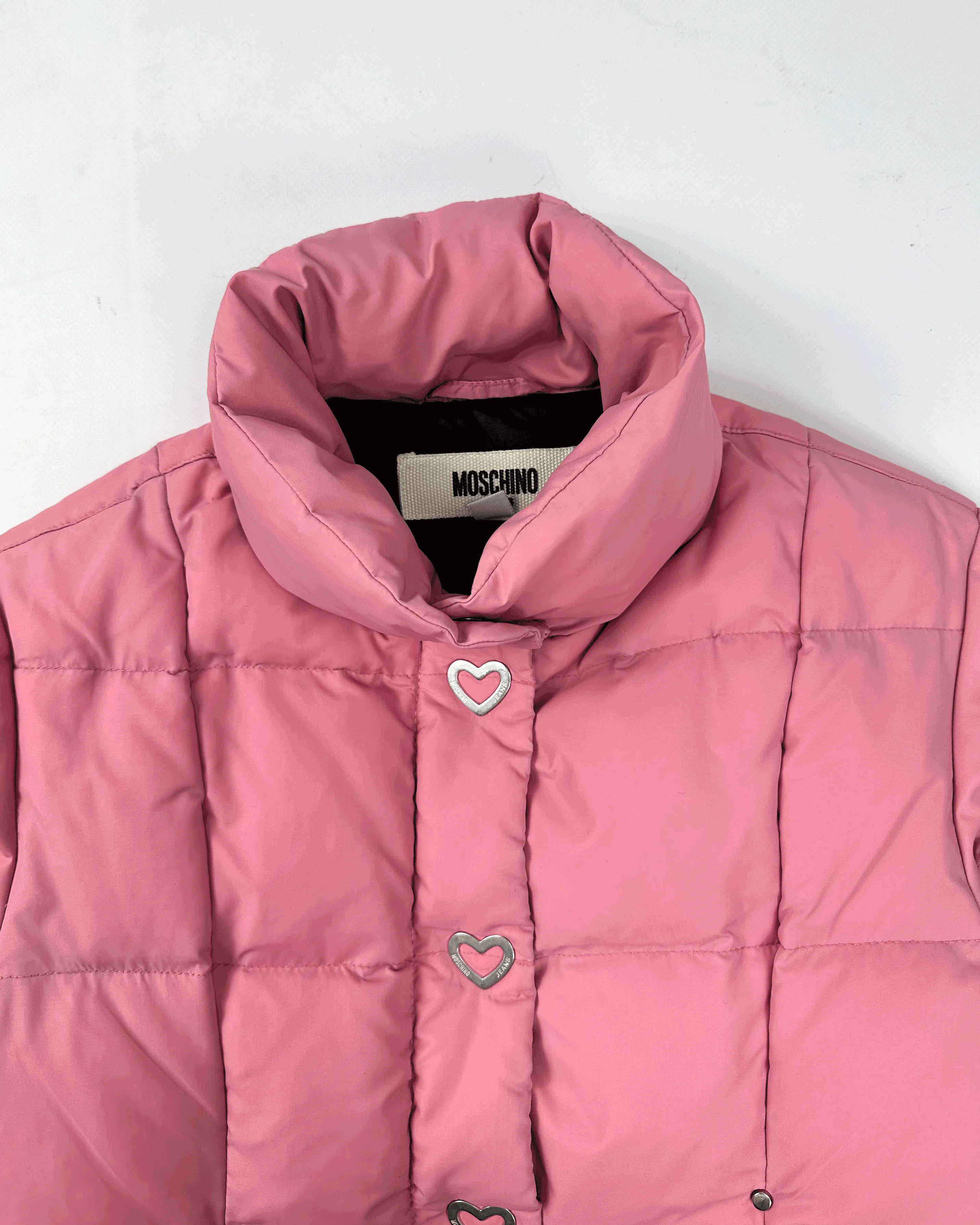 Moschino Silver Hearts Pink Puffer Jacket 2000's