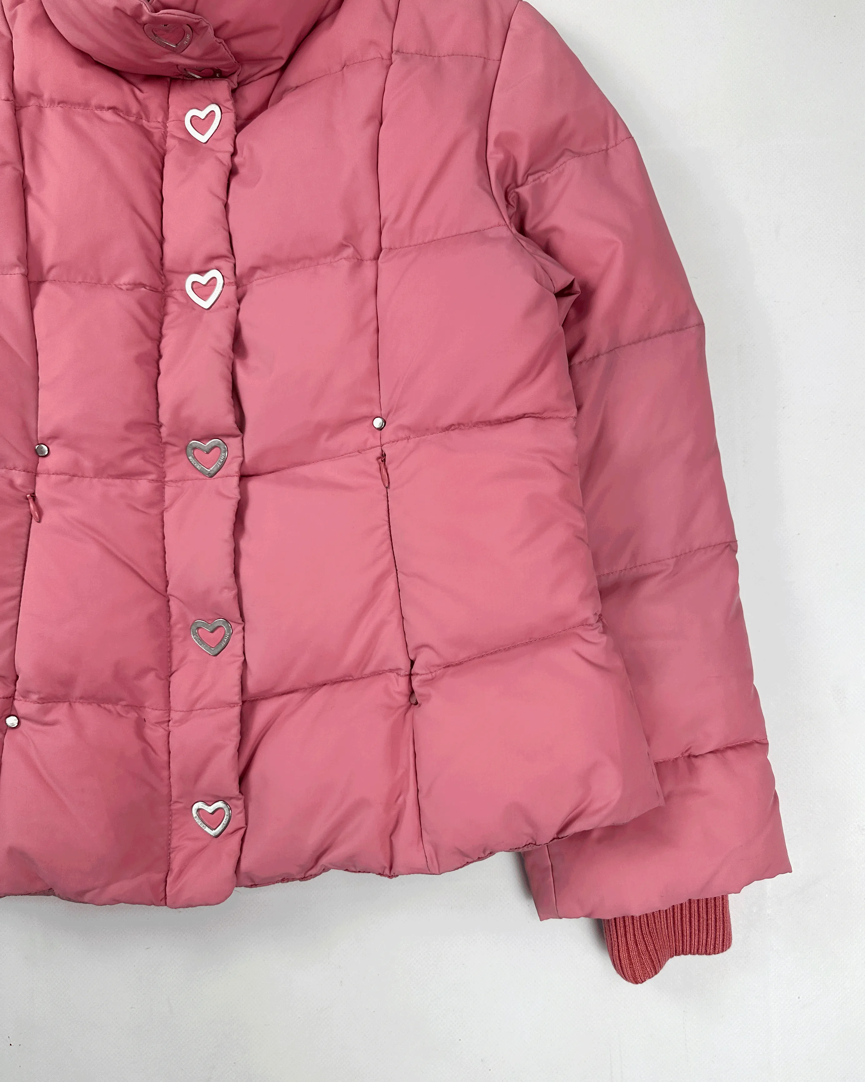 Moschino Silver Hearts Pink Puffer Jacket 2000's