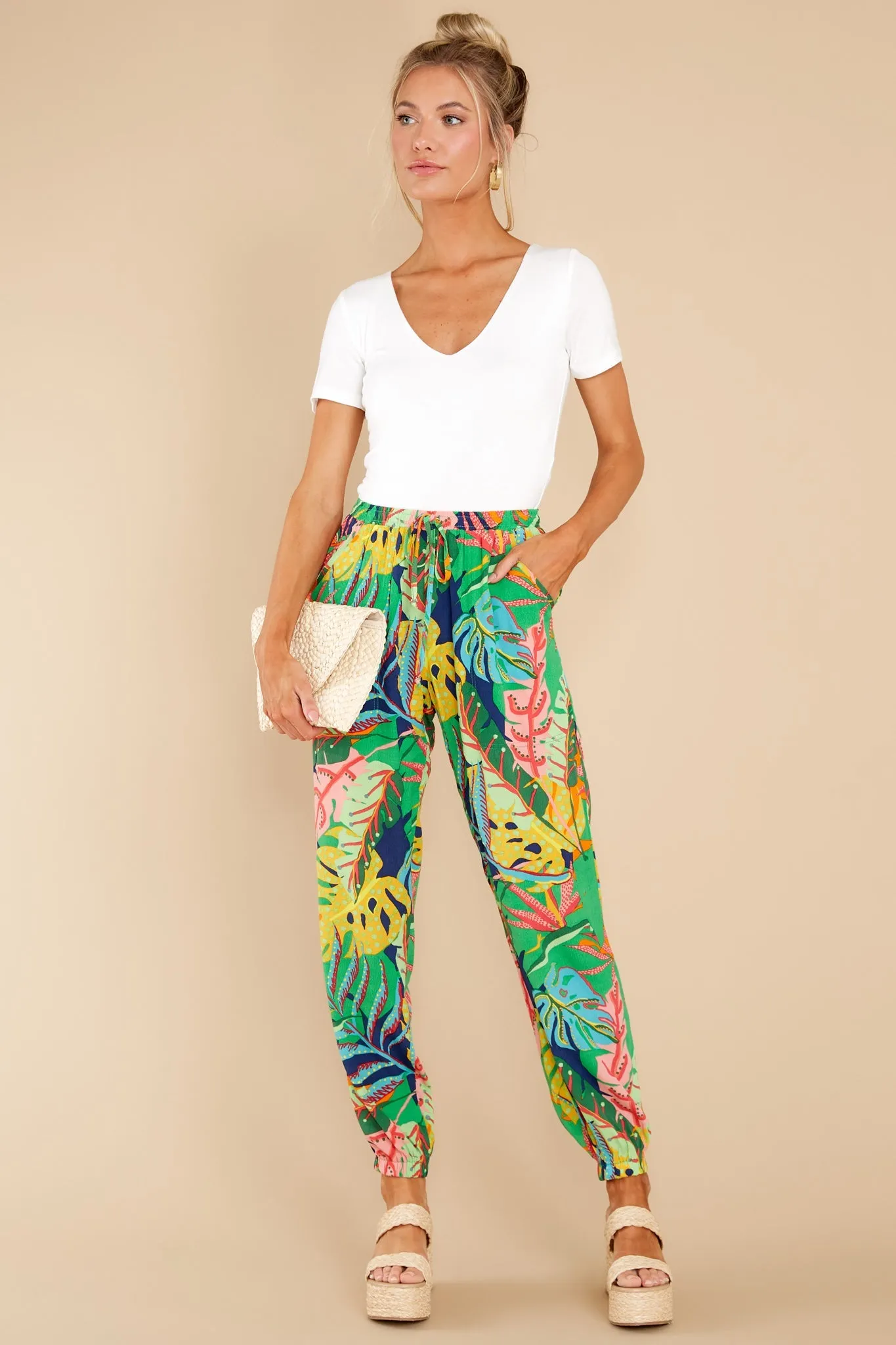 My Intuition Green Multi Tropical Print Joggers