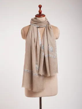 Natural Gray Indian Cashmere Embroidered Scarf