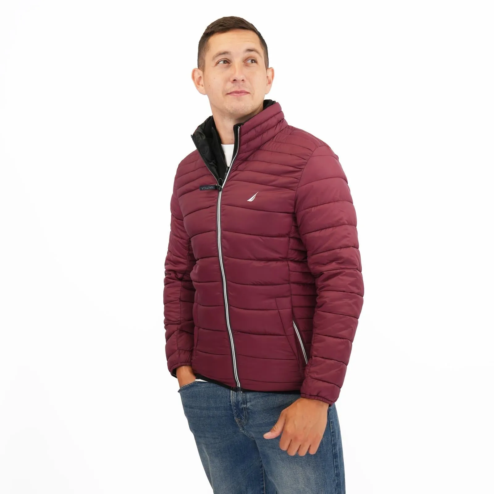 Nautica Performance Double Zip Puffer Jacket Burgundy