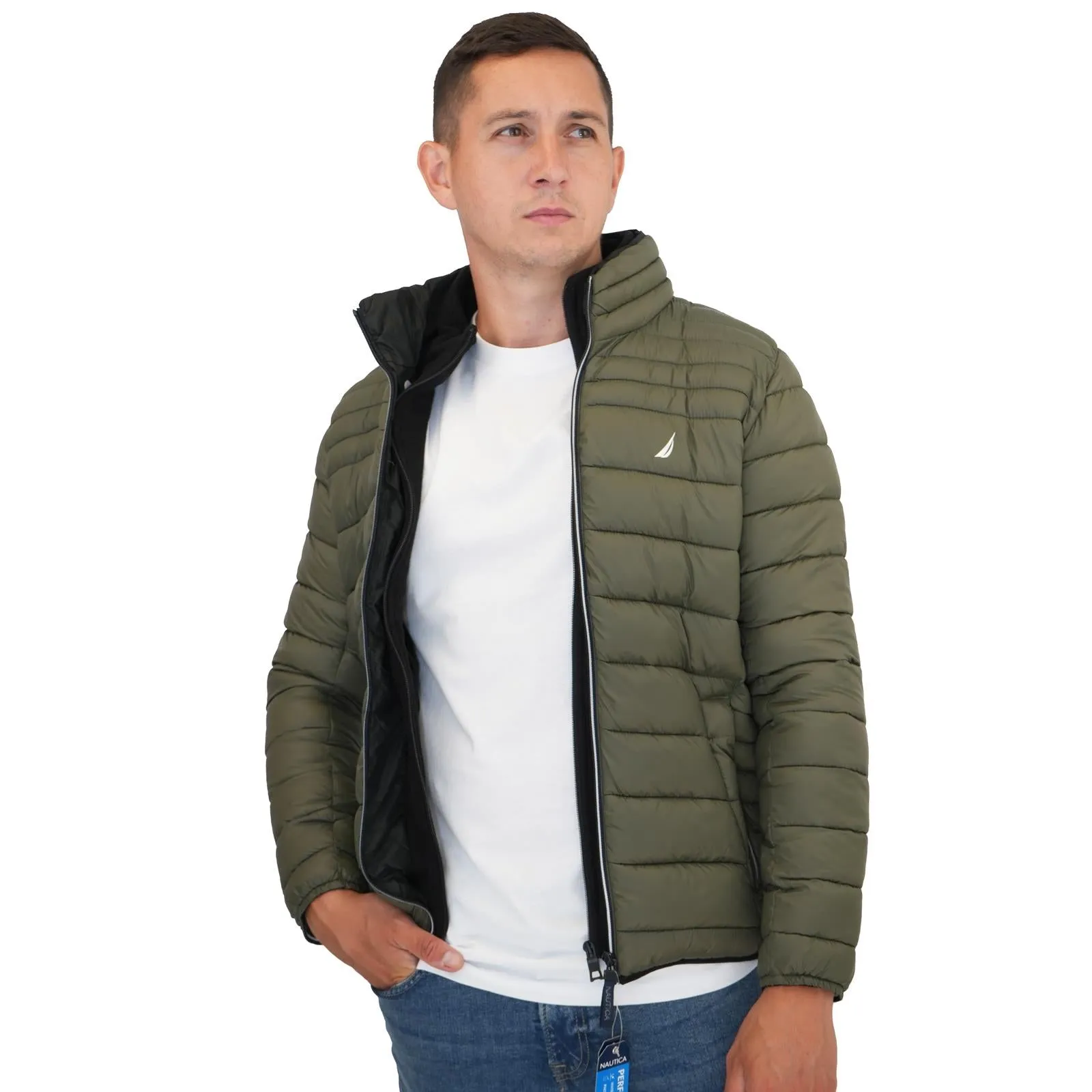 Nautica Performance Double Zip Puffer Jacket Olive