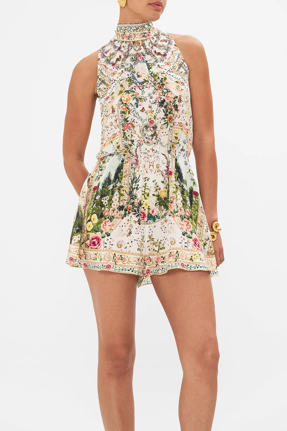 NECK TIE PLAYSUIT WITH ELASTIC WAIST RENAISSANCE ROMANCE