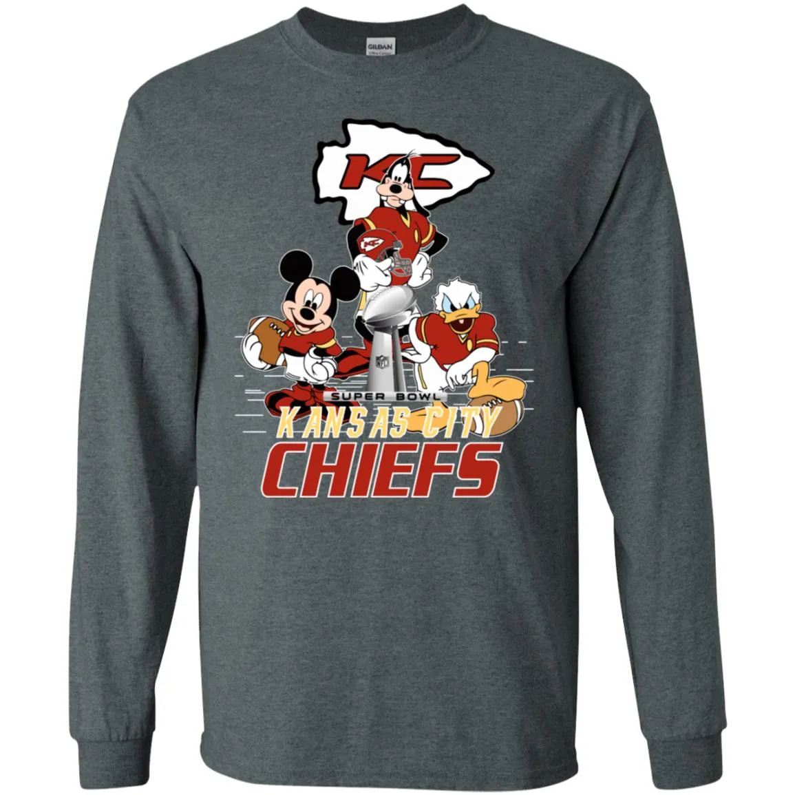 Nfl – Kansas City Chiefs Donald Duck Goofy Mickey Mouse Super Bowl 2019 Football Men Long Sleeve Shirt