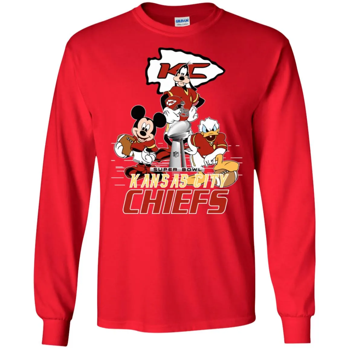 Nfl – Kansas City Chiefs Donald Duck Goofy Mickey Mouse Super Bowl 2019 Football Men Long Sleeve Shirt