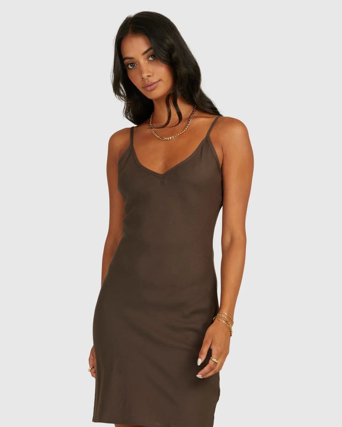 Off Duty Bias Mini Dress - Coffee