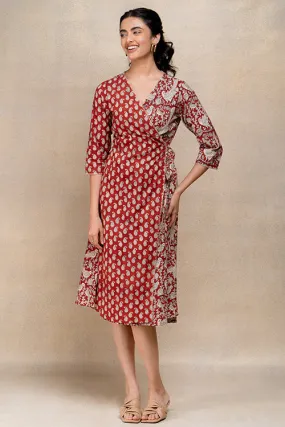 Okhai "Soaring Robin" Handblock Printed Pure Cotton Wrap Dress