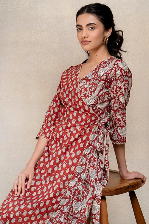 Okhai "Soaring Robin" Handblock Printed Pure Cotton Wrap Dress