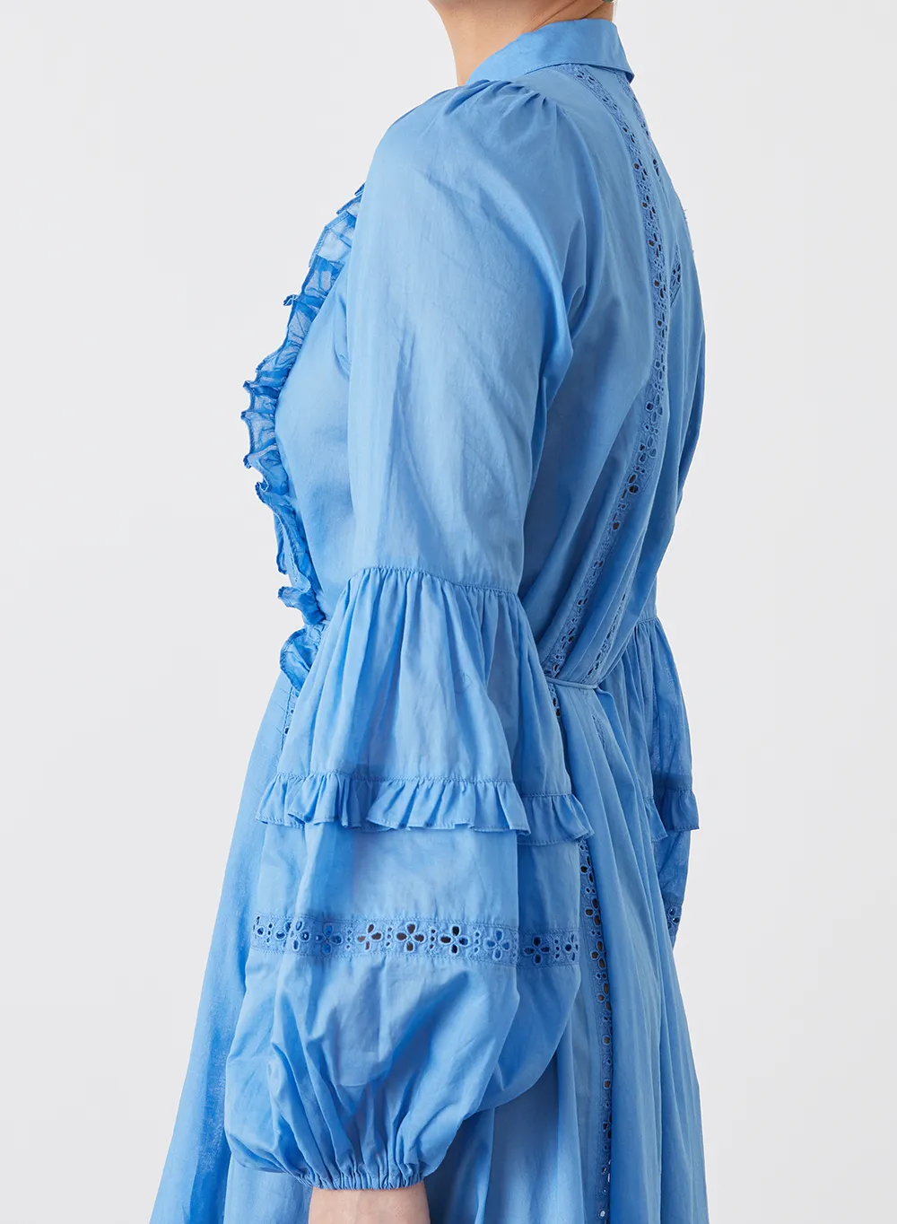 OLYMPIA ORGANIC COTTON MAXI SMOCK SHIRT DRESS | CERULEAN BLUE