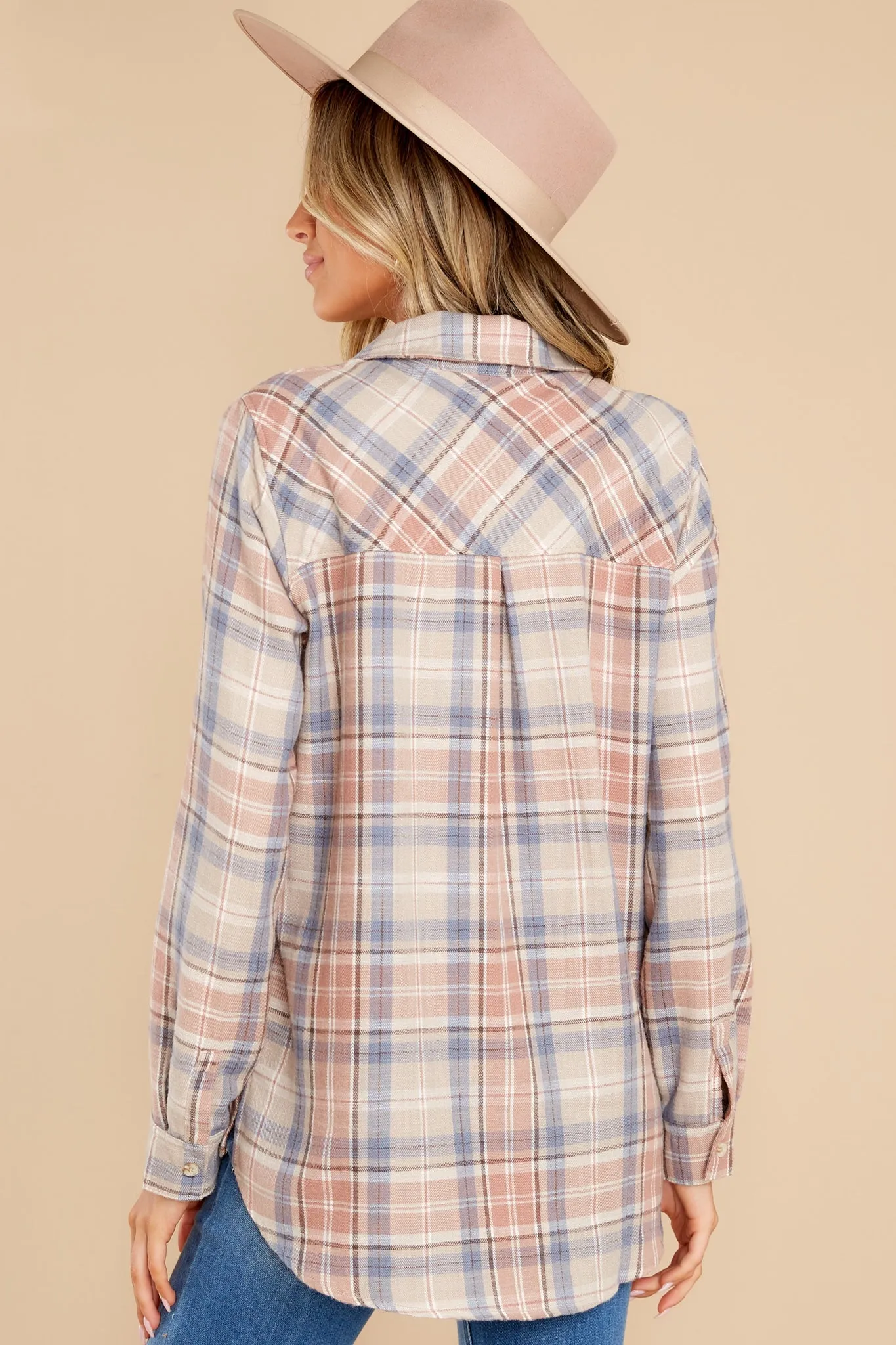 Open Season Tan Plaid Top