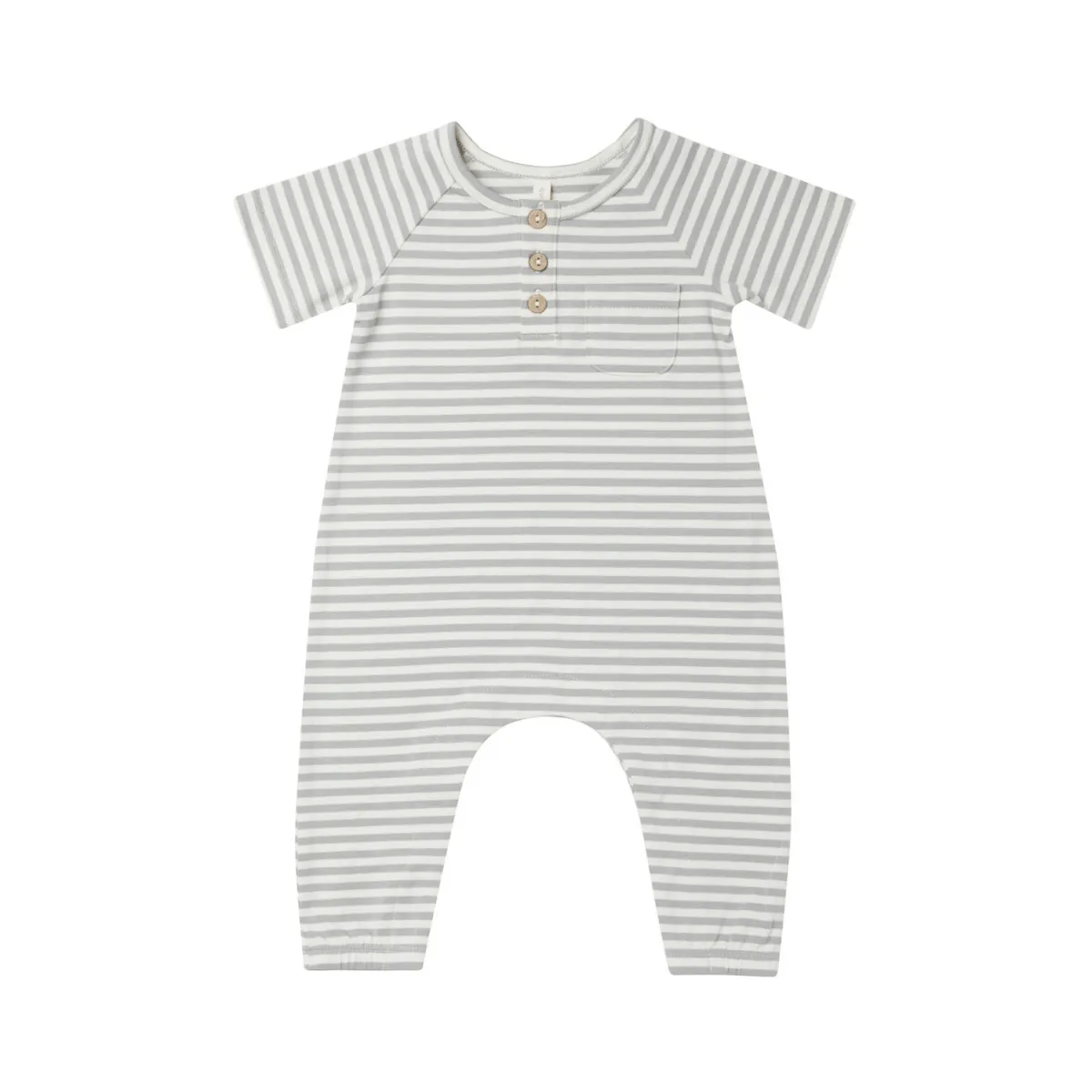 Organic Short Sleeve Jumpsuit - Dusty Blue Stripe