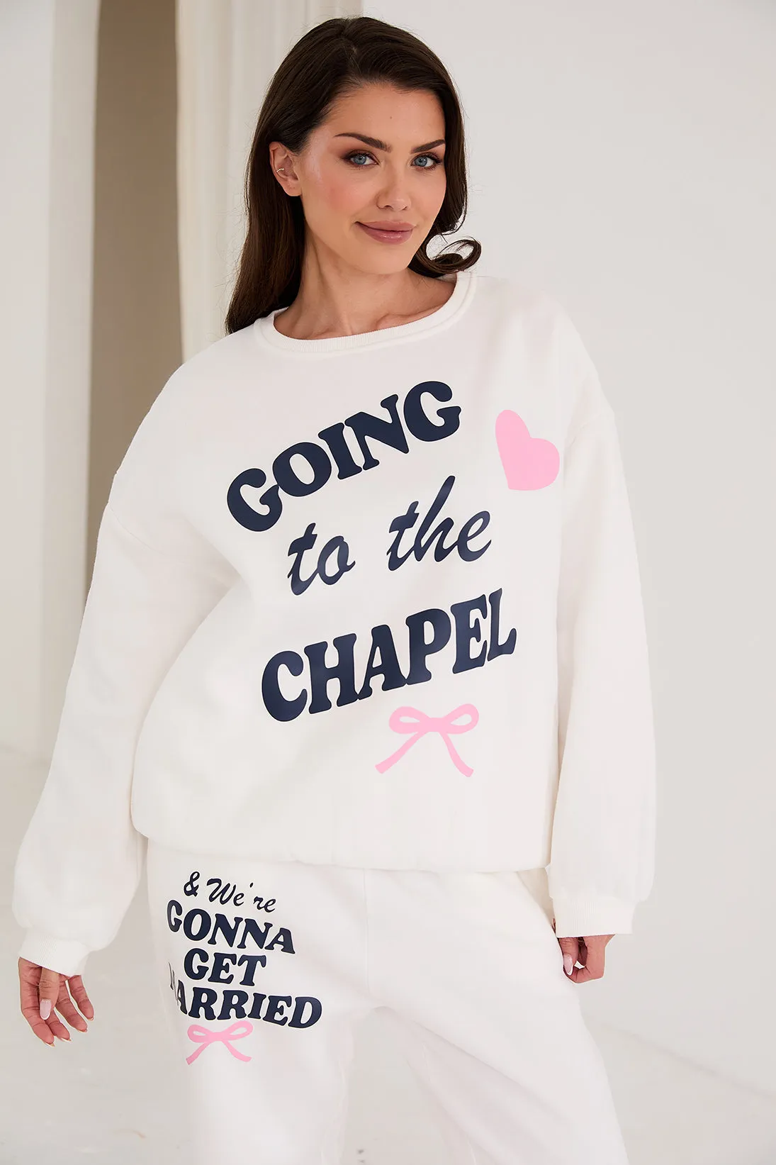 Personalised Bridal Sweatshirt and Jogger Going To The Chapel - White