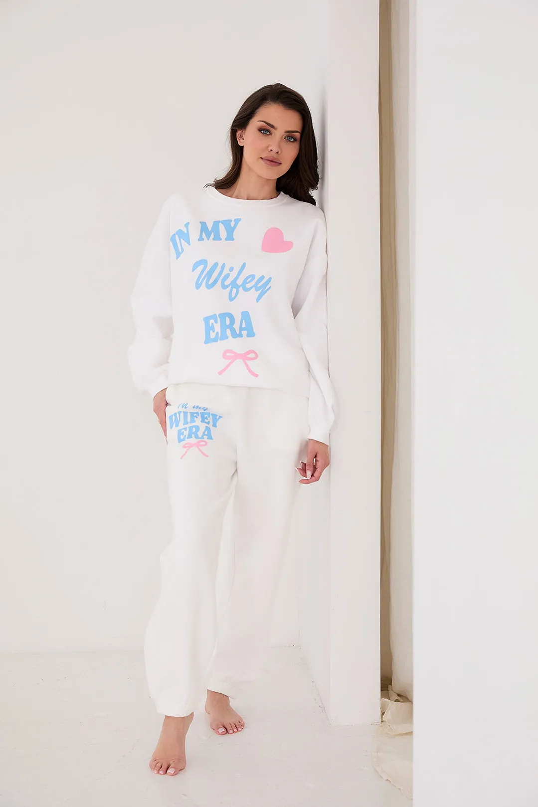 Personalised Bridal Sweatshirt and Jogger In My Wifey Era - White