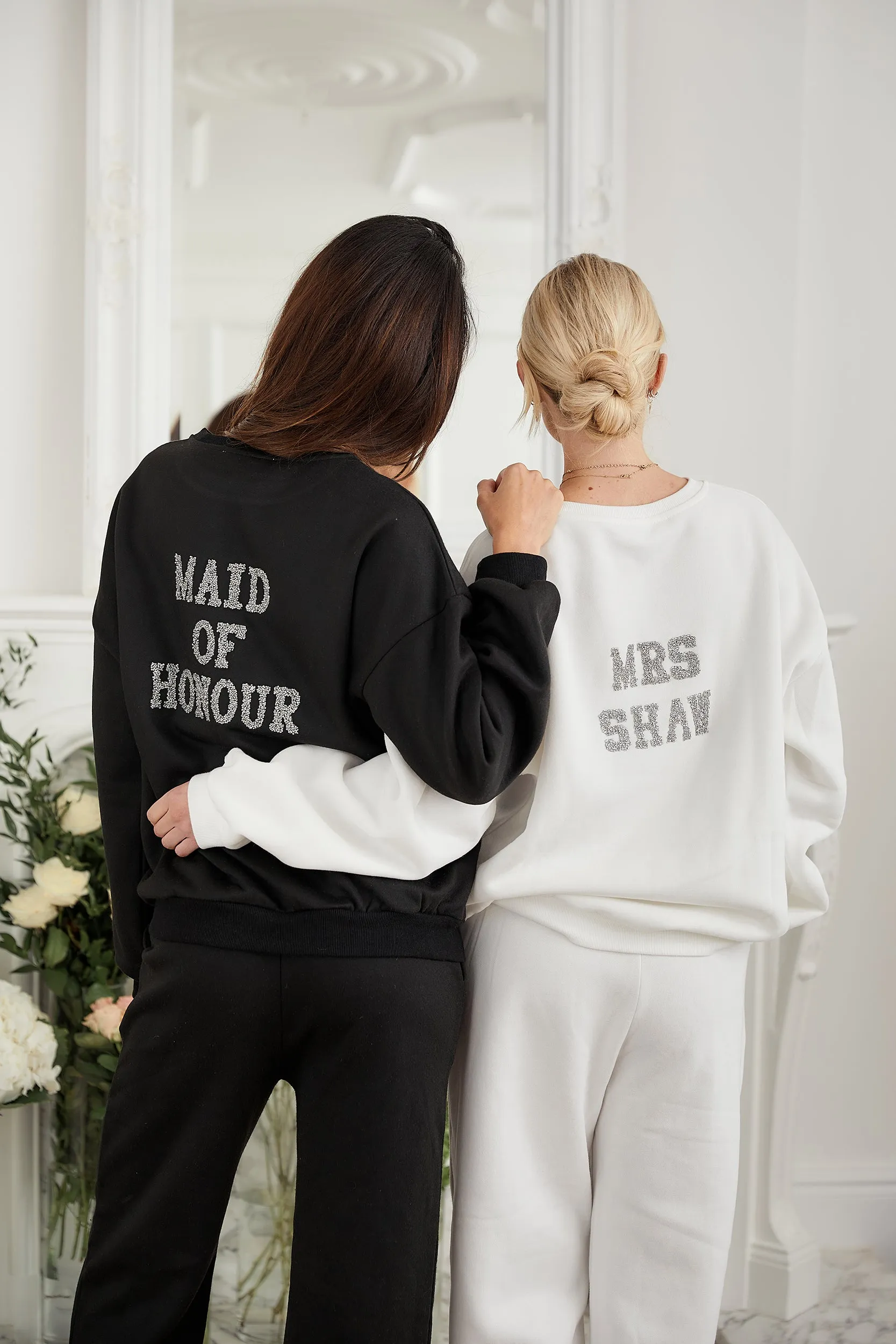 Personalised Bridal Sweatshirt and Jogger Tracksuit With Letter Embellishment - Black