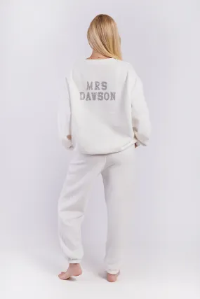 Personalised Bridal Sweatshirt and Jogger Tracksuit With Letter Embellishment - White