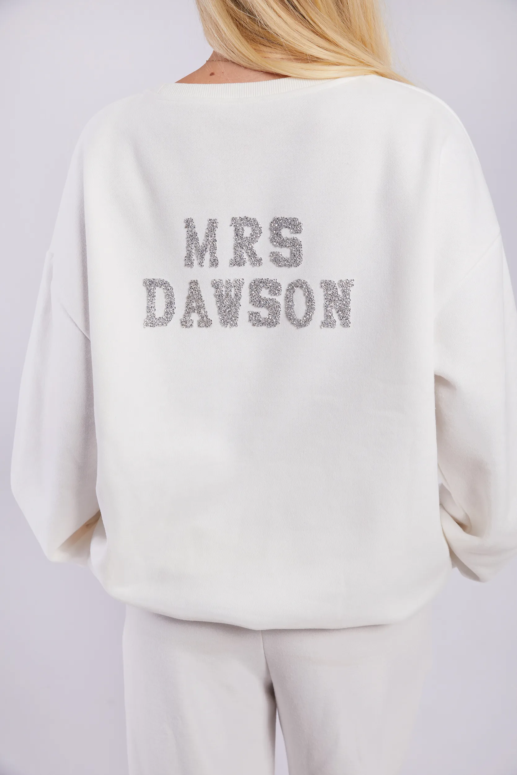 Personalised Bridal Sweatshirt and Jogger Tracksuit With Letter Embellishment - White