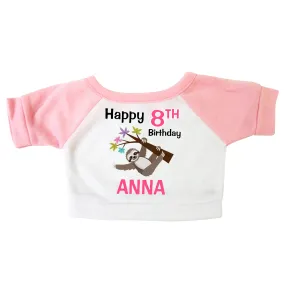 Personalized T-Shirt for 12-14" Teddy Bears or Stuffed Animals - Birthday Sloth Design