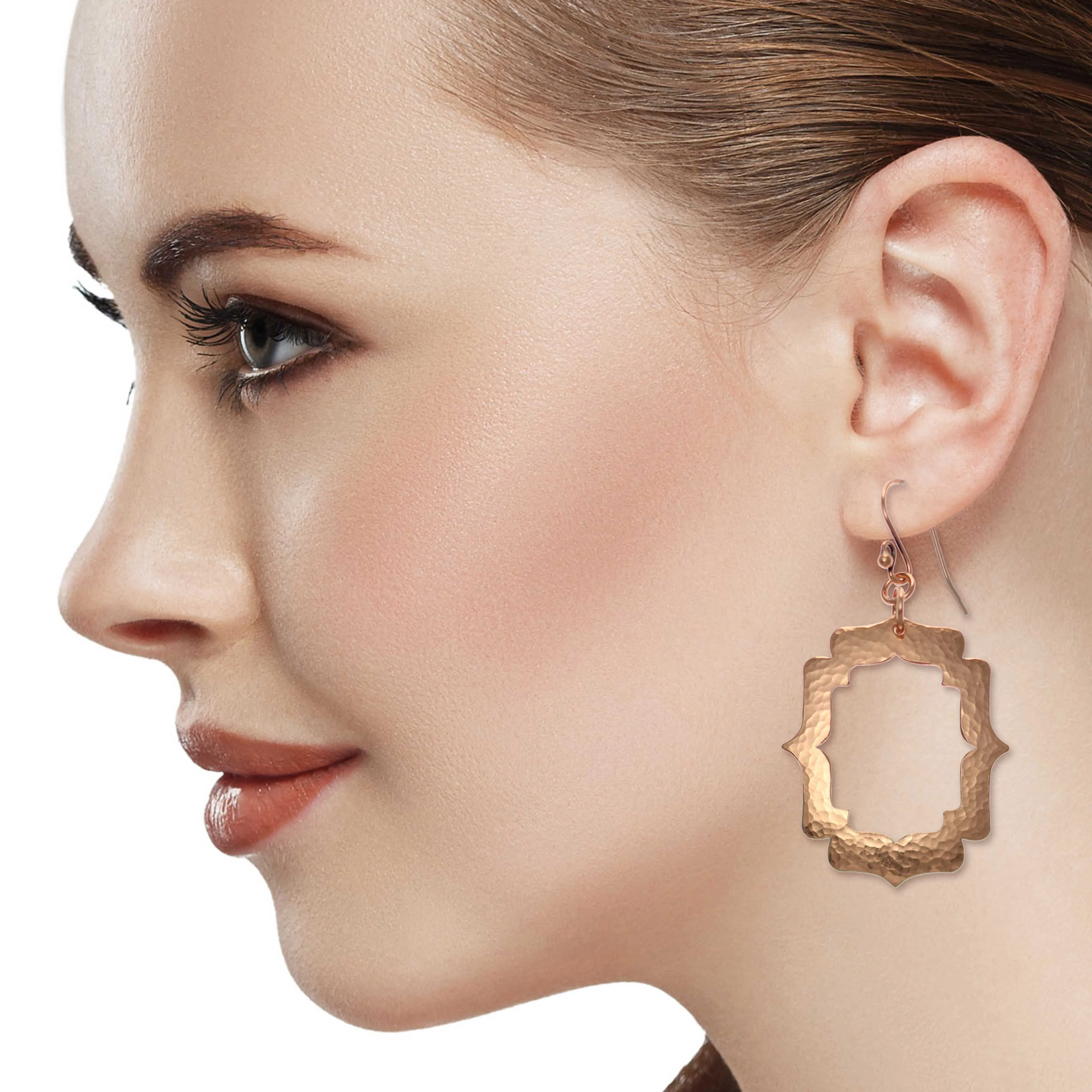 Pierced Hammered Copper Arabesque Shield Earrings