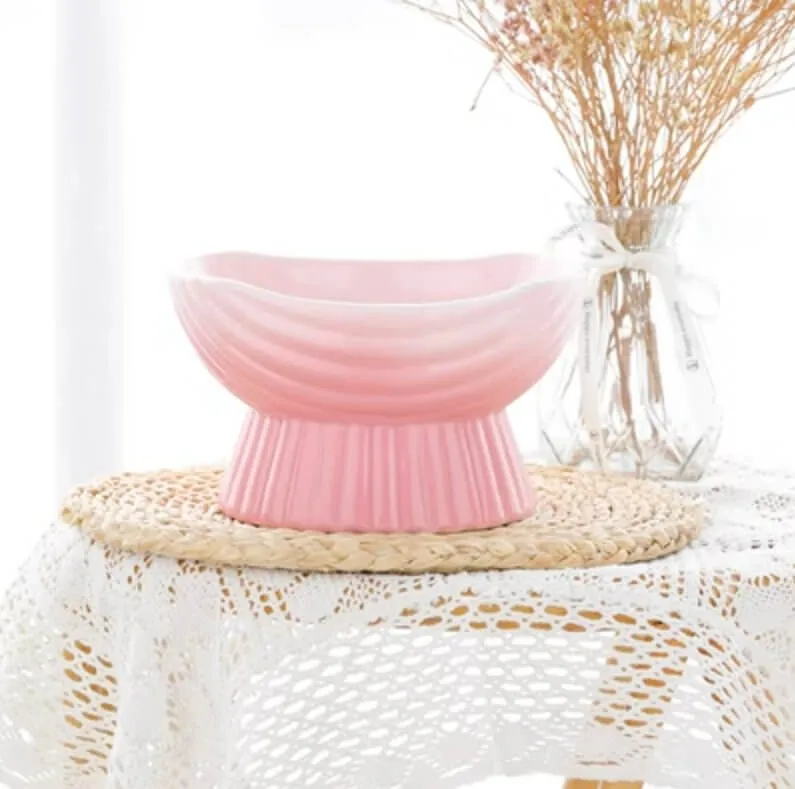 Pink Blossom Ceramic Elevated Bowl for Cats and Dogs - 500ml