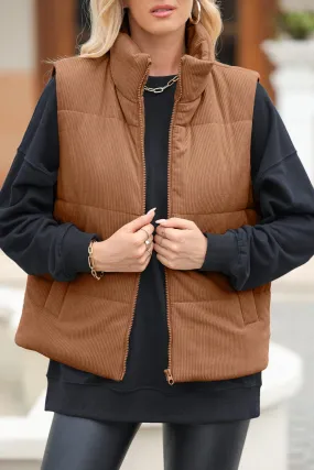 Pocketed Zip Up Turtleneck Vest Coat