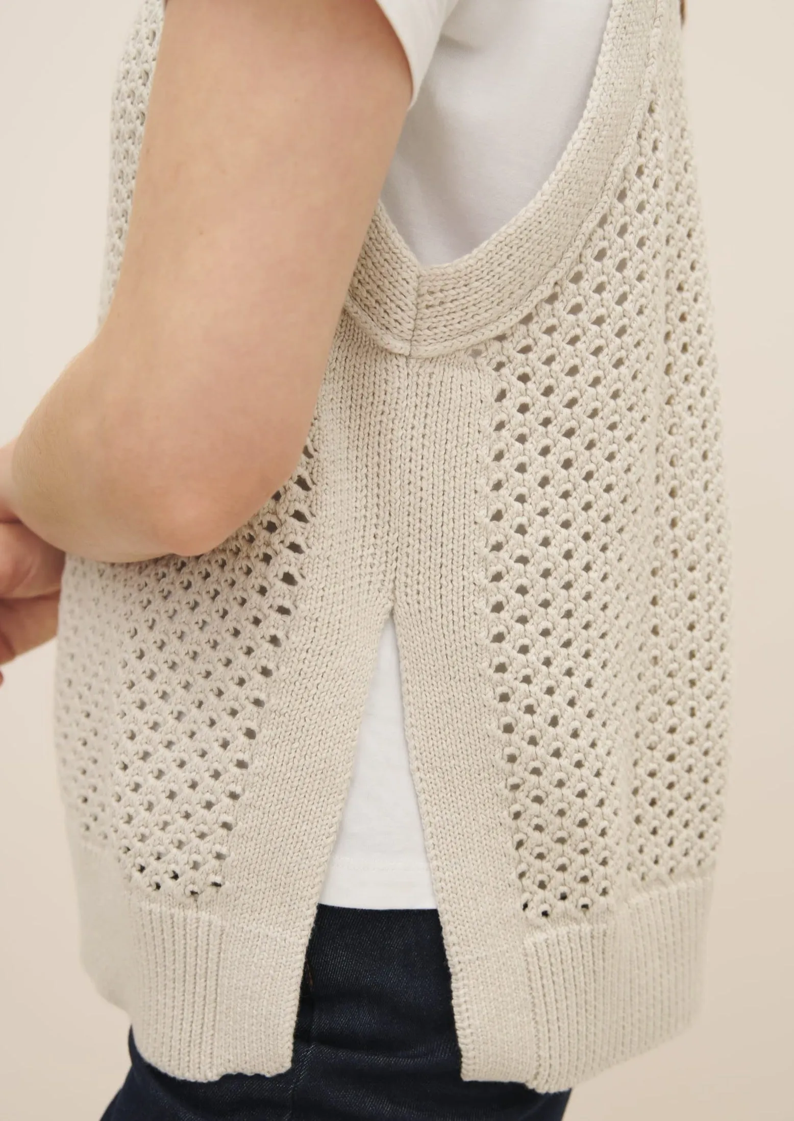 Pointelle Vest, Oat Melange