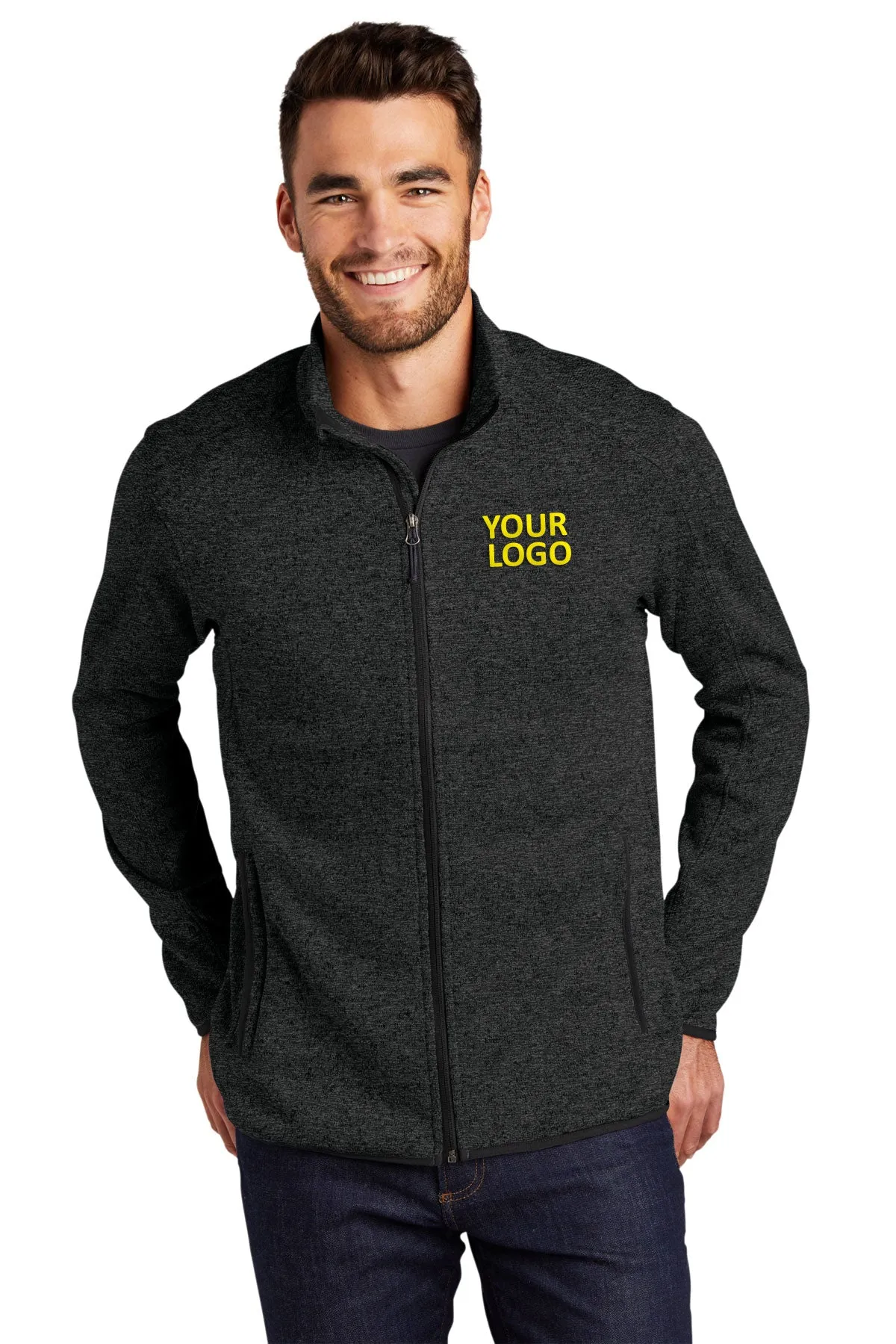 Port Authority Sweater Fleece Customized Jackets, Black Heather