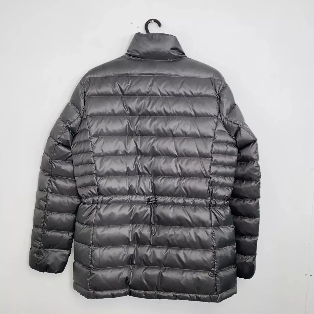 Preowned Polo Ralph Lauren Down Womens Glossy Puffer Jacket Size M Grey Full-Zip Logo.