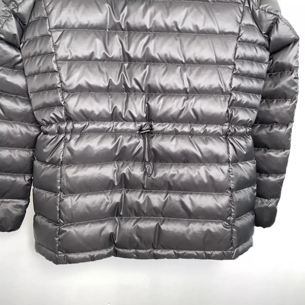 Preowned Polo Ralph Lauren Down Womens Glossy Puffer Jacket Size M Grey Full-Zip Logo.