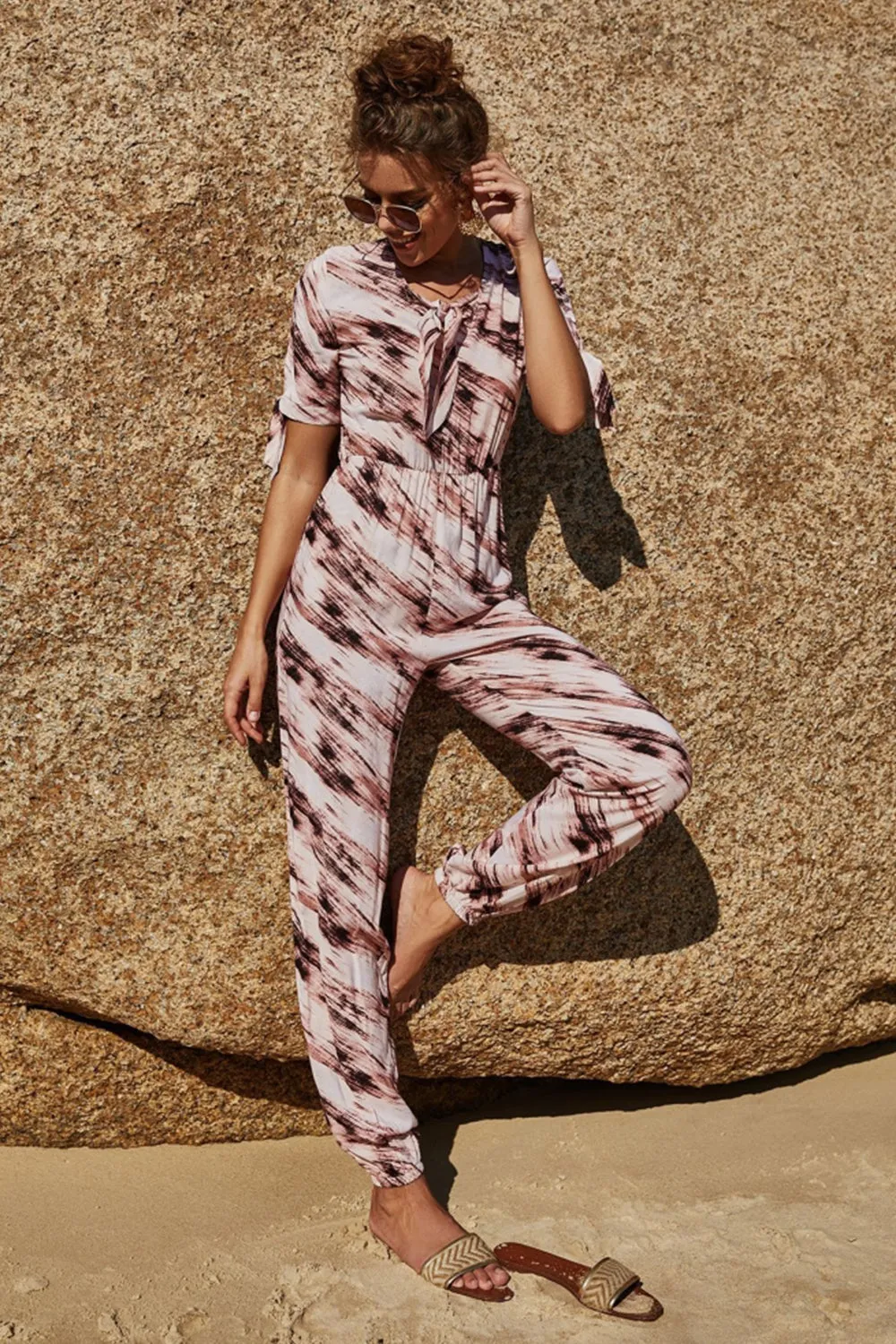 Printed Tie Jumpsuit